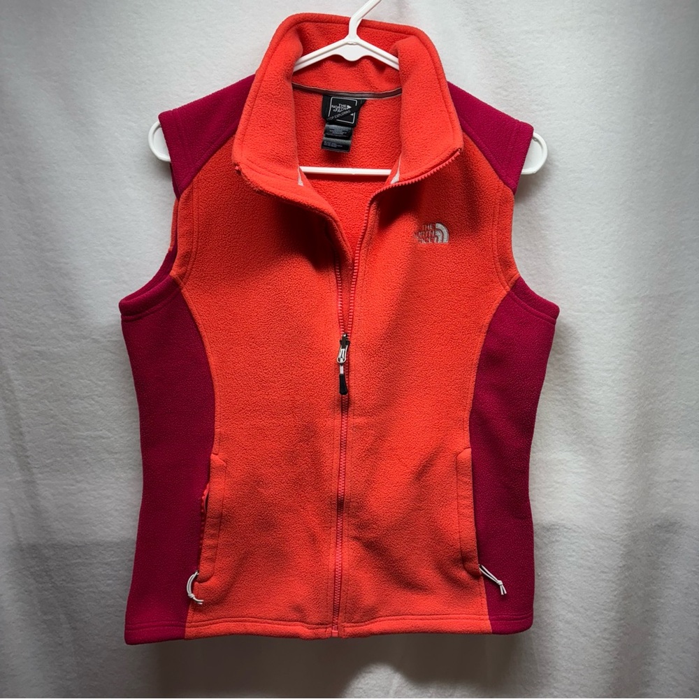 The North Face Womens Fleece Vest Orange Pink‎ Colorblock Zip Up Size M